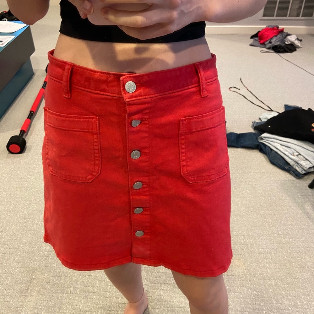 Red denim skirt